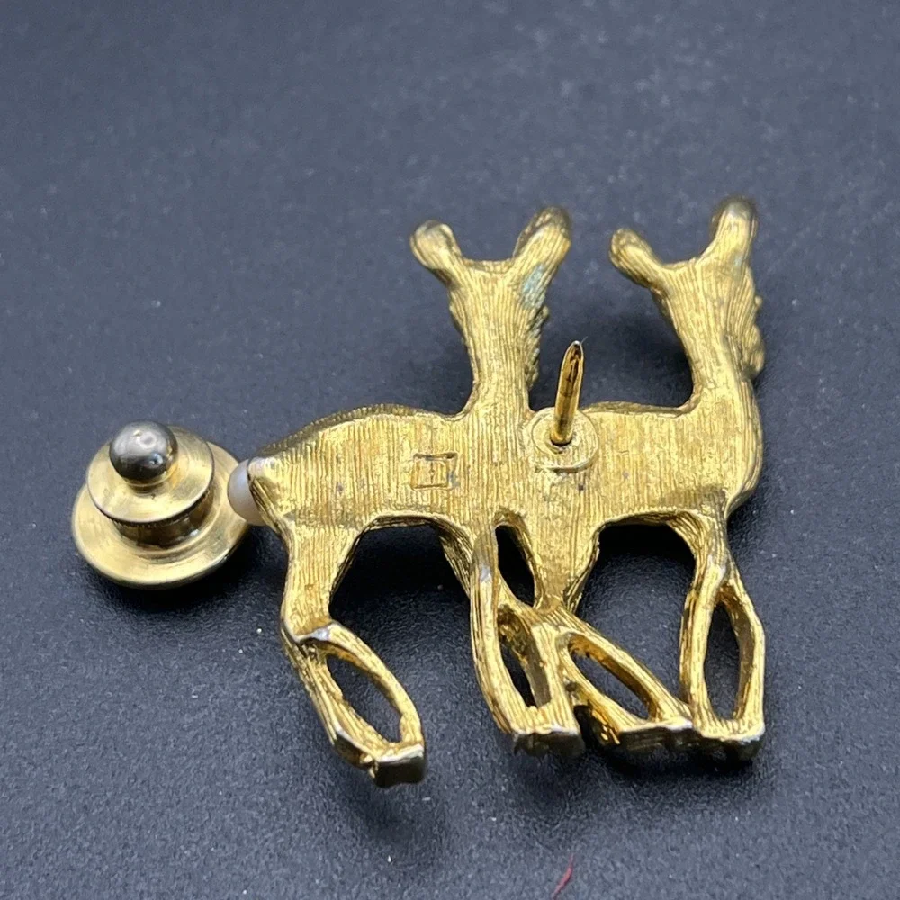 Fawns Deer Faux Pearls Gold Tone Lapel‎ Hat Pin